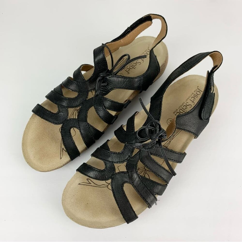 Josef Seibel Natalya 01 Gladiator Caged Bow Ankle Heel Strap Black Leather 41